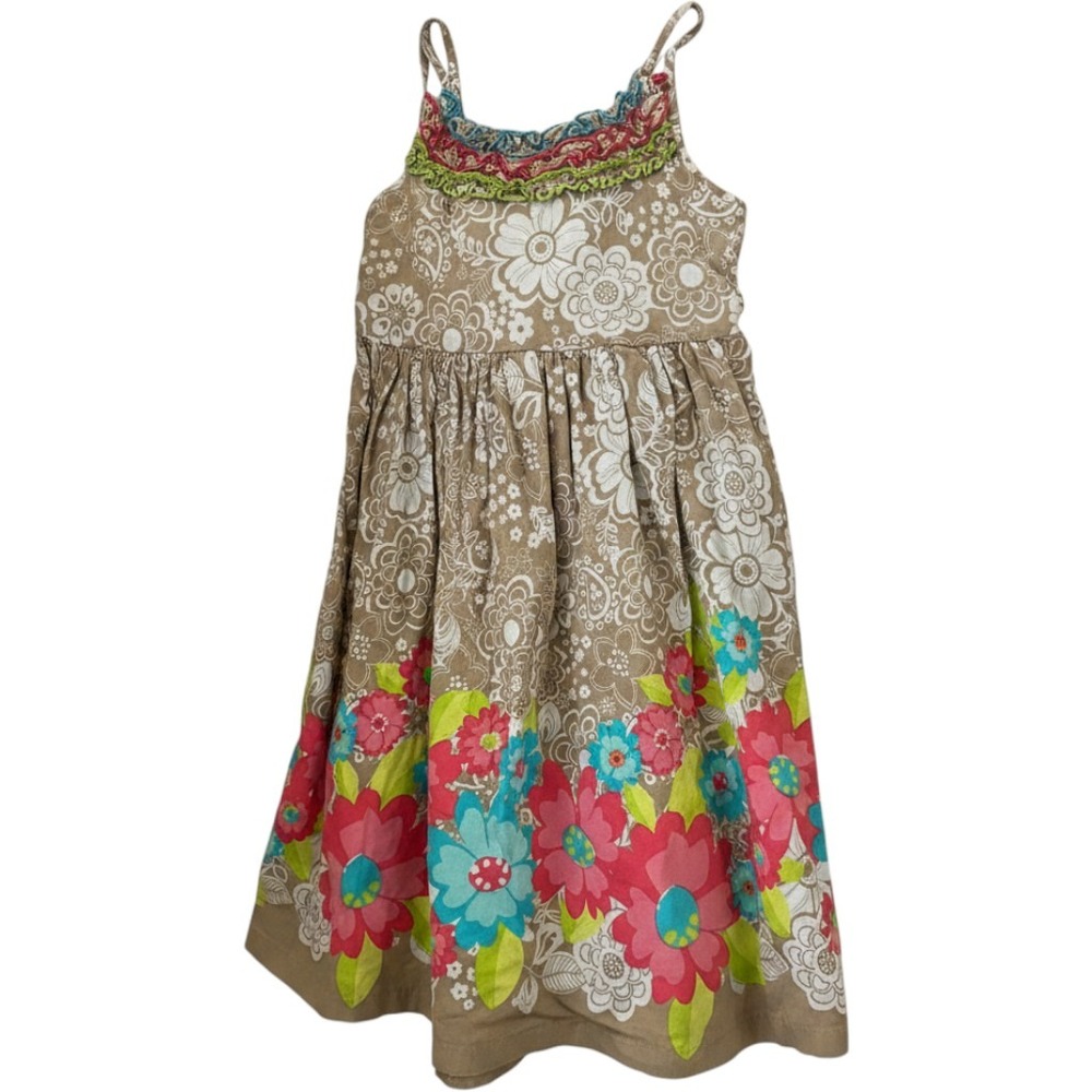 Bonnie Jean Girls Tan Floral Ruffle Sundress Sz 12 Spaghetti Strap Dress Summer